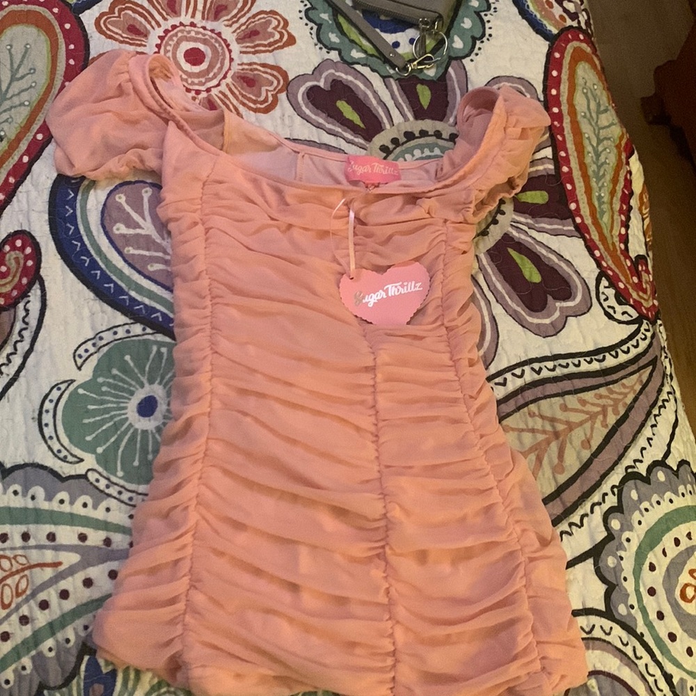 Sugar thrillz bubblegum pink ruched mini dress size Xs